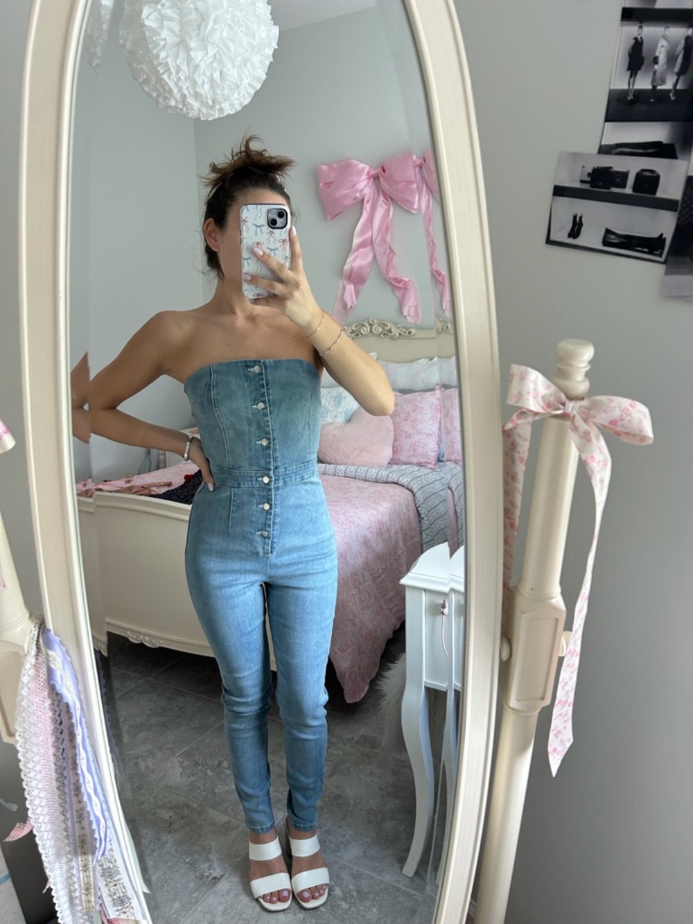 emory park Strapless Light Blue High-Rise Denim Jumpsuit